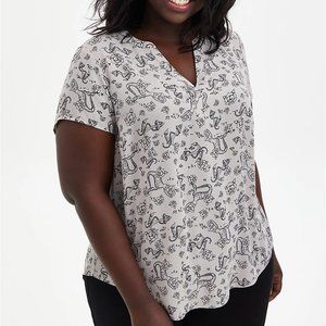 GREY RETRO NAUTICAL GEORGETTE HI-LO BLOUSE